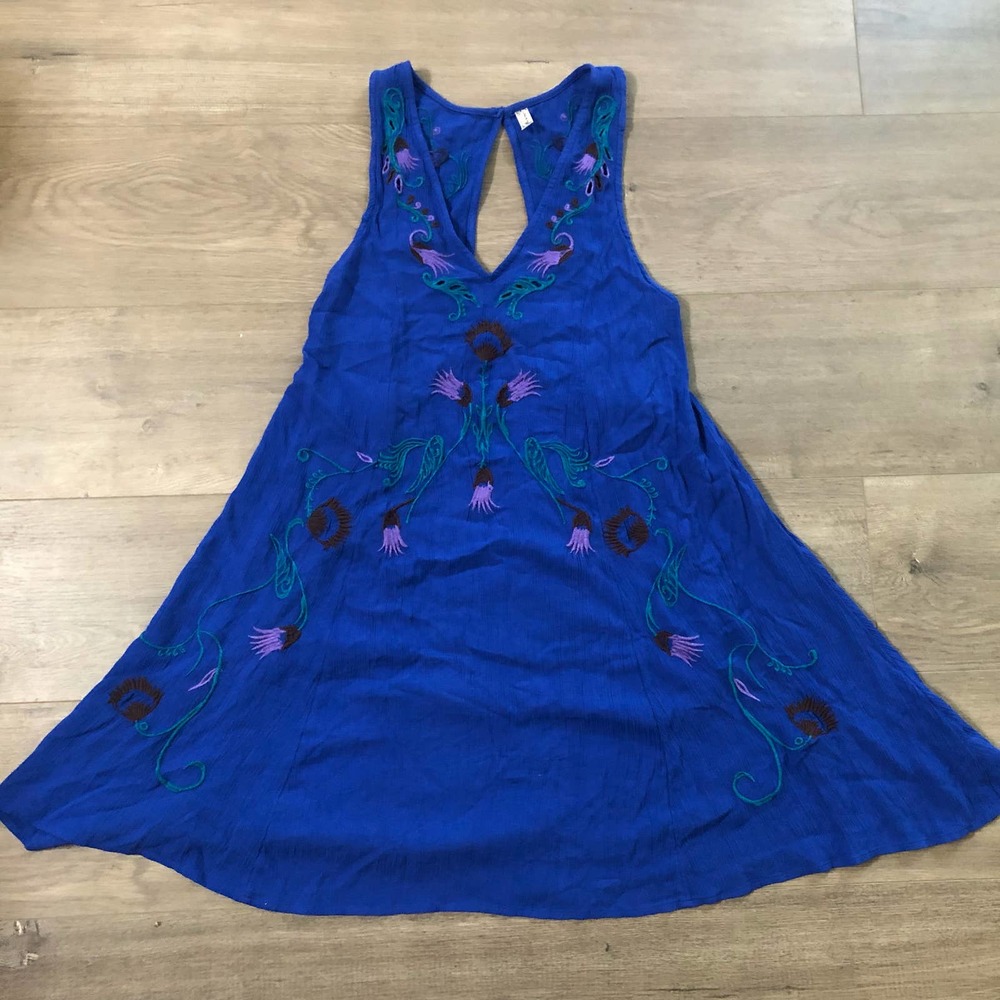 Intimately by Free People Blue Embrodiered Slip Dress